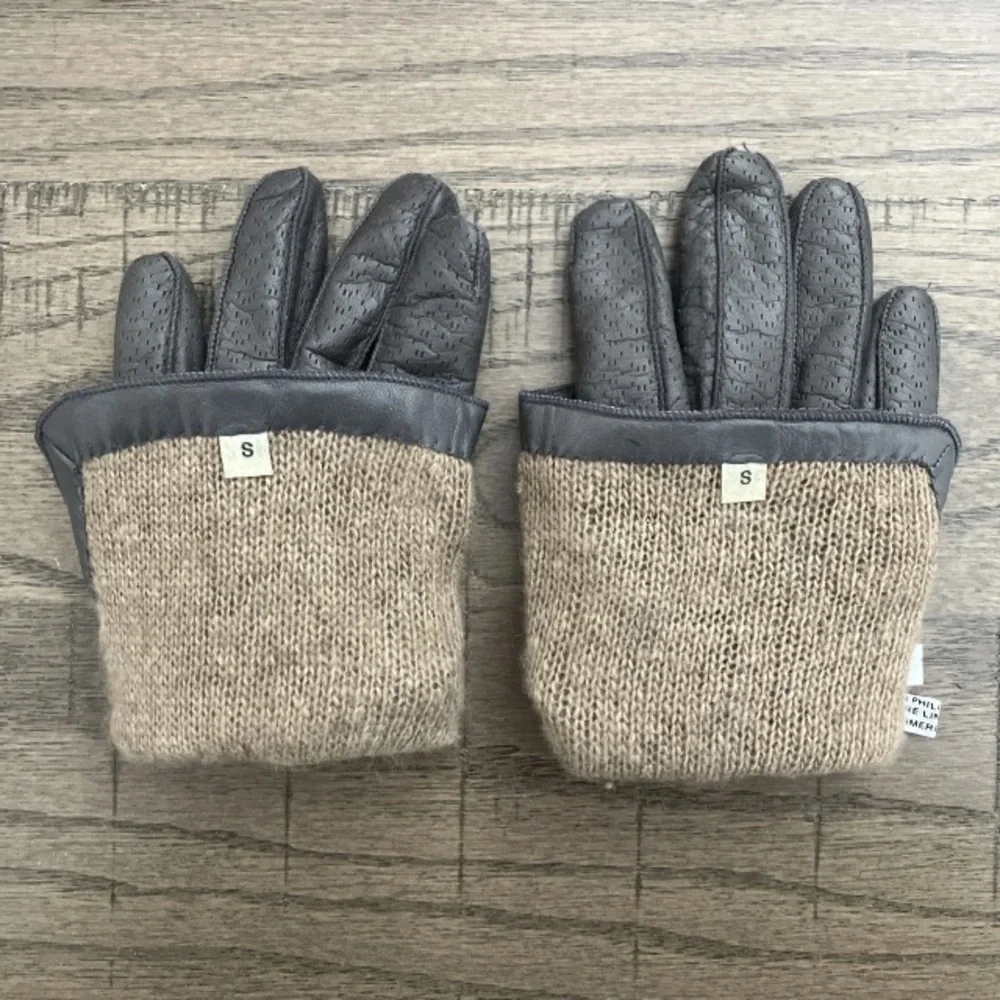 Vintage Grey Perforated Genuine Leather Gloves Cashmere Lined Women’s Winter Sm.